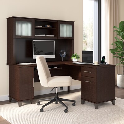 Bush Home Somerset 60 W L Shaped Computer Desk with Hutch, Mocha Cherry (SET002MR)