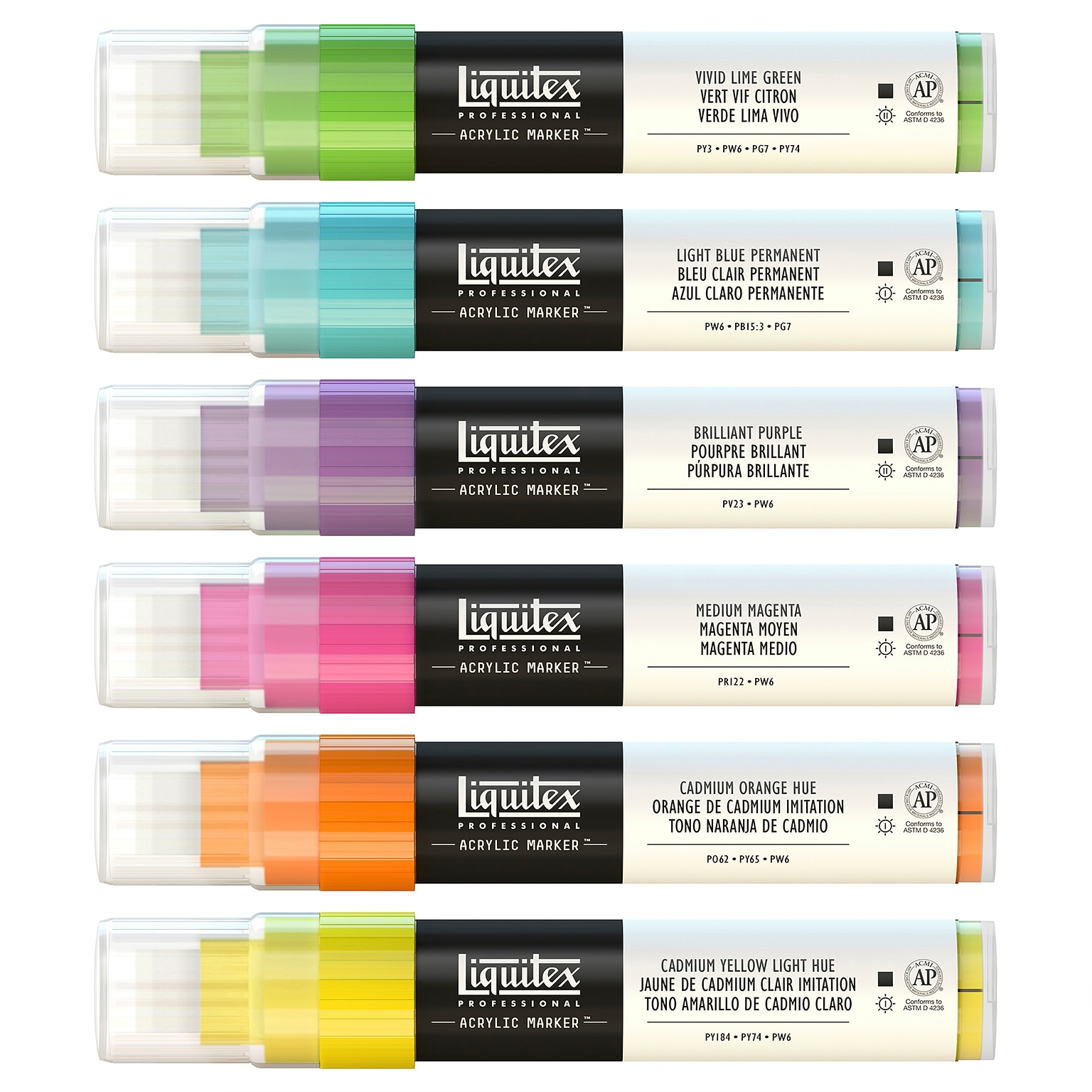 Liquitex Professional Acrylic Paint Marker, Wide Tip 15 mm, Vibrant Colors, 6/Pack (LIQ3699246)
