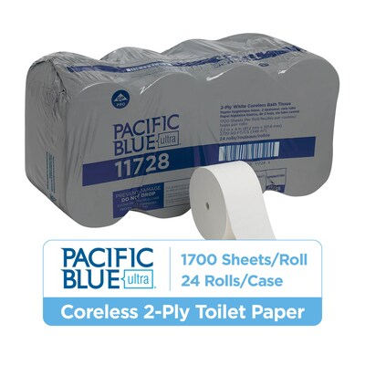 Pacific Blue Ultra Recycled Coreless Toilet Paper, 2-Ply, White, 1700 Sheets/Roll, 24 Rolls/Carton (11728)