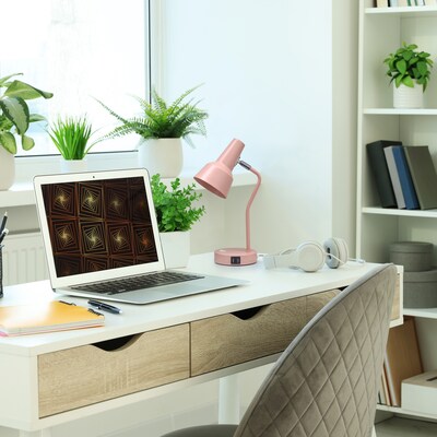 Simple Designs Sleek Essentials LED Desk Lamp, 15.2", with USB Ports, Blush Pink (LD1072-BPK)