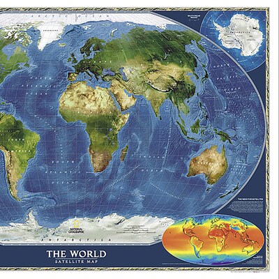 National Geographic World Satellite Map, Laminated, 43.5" x 30.5" (NGMRE00622011)