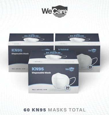 WeCare KN95 Disposable Face Mask, Adult, White, 60/Pack (TBN202718)