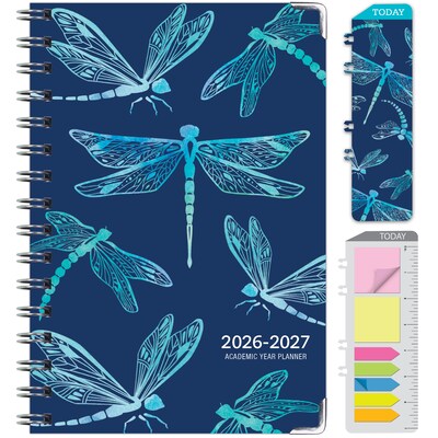 2026-2027 Excello Brands 8 x 5.5 Academic Weekly & Monthly Planner, Paperboard Cover, Dragonflies (FSHN-AY26-58-59)