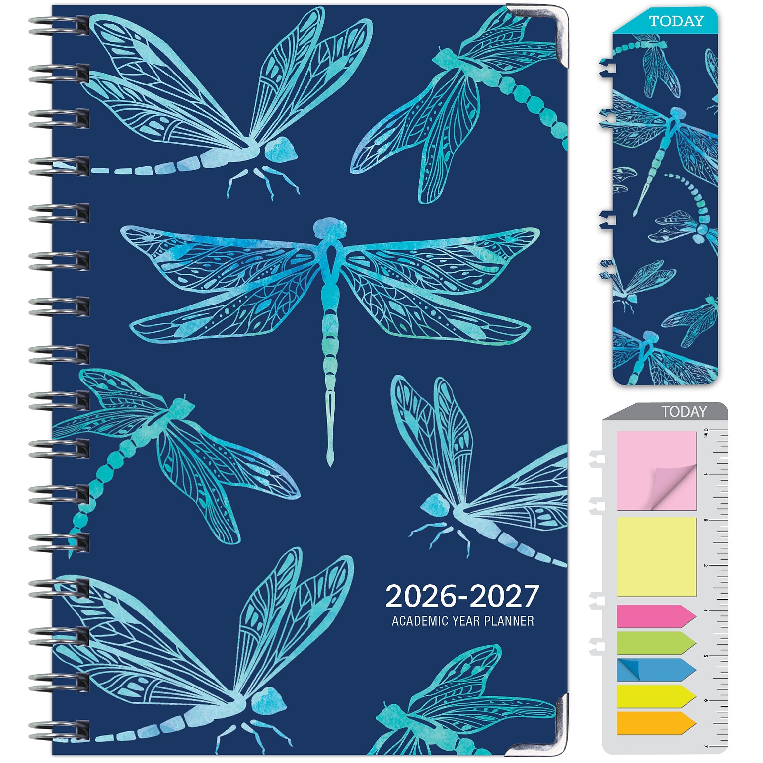 2026-2027 Excello Brands 8 x 5.5 Academic Weekly & Monthly Planner, Paperboard Cover, Dragonflies (FSHN-AY26-58-59)