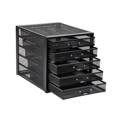 Mind Reader 5-Compartment Metal Mesh File Storage Drawers, Black (5CABMESH-BLK)