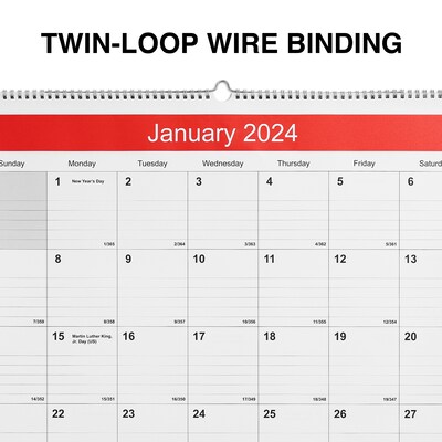 2025 Staples 22" x 29" Wall Calendar, White/Red (ST53914-25)