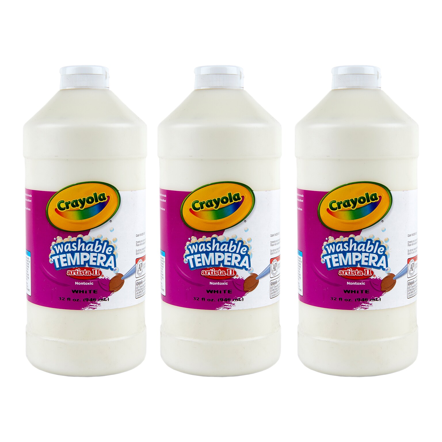 Crayola Artista II Washable Tempera Paint, White, 32 oz., 3/Bundle (BIN543132053-3)