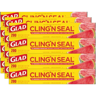 Glad ClingN Seal Plastic Food Wrap, 200 Sq. Ft., 12/Carton (00020)