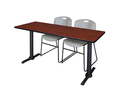 Regency Seating Cain 72 x 24 Training Table, Cherry & 2 Zeng Stack Chairs, Grey (MTRCT7224CH44GY)