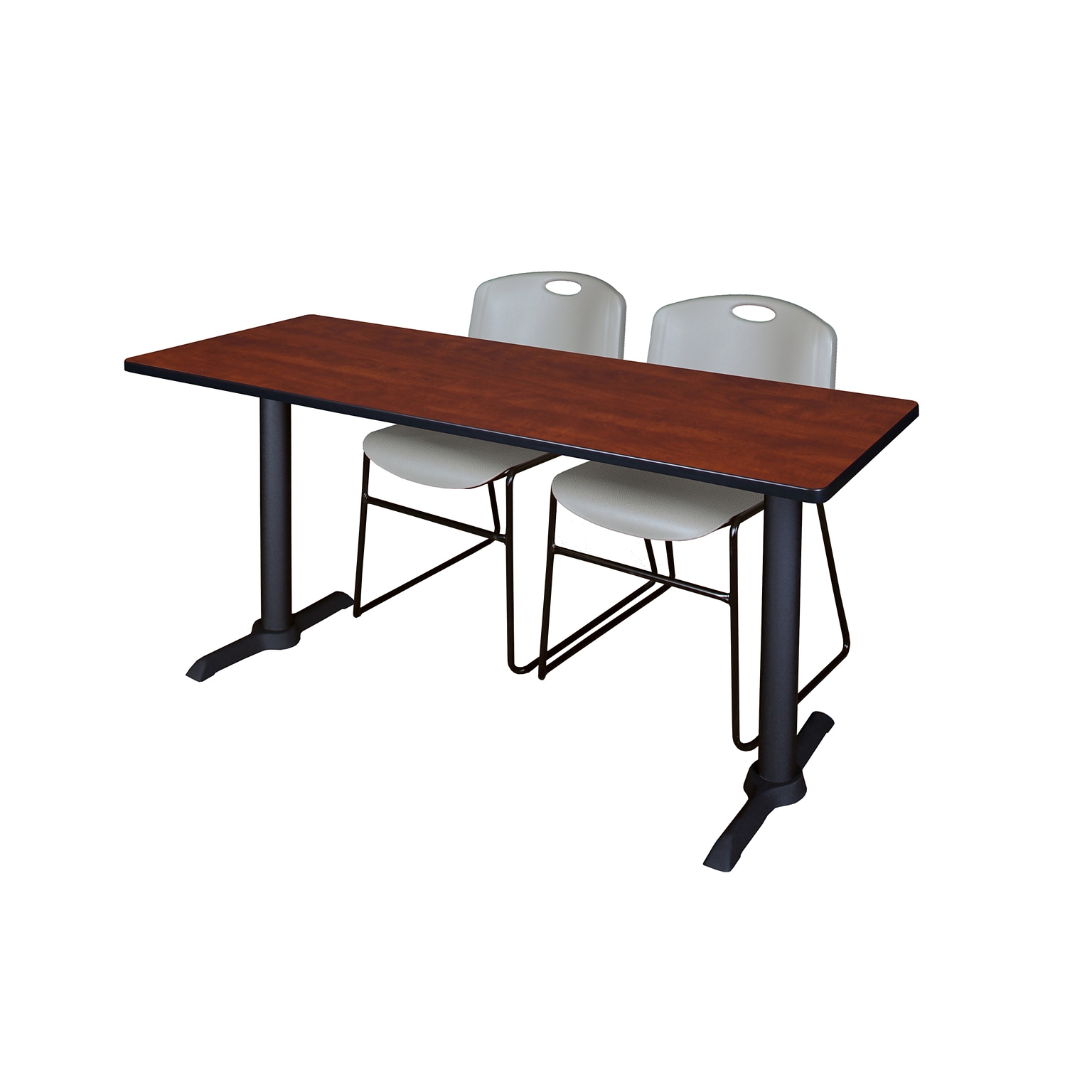 Regency Seating Cain 72 x 24 Training Table, Cherry & 2 Zeng Stack Chairs, Grey (MTRCT7224CH44GY)