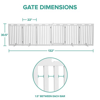 Arf Pets Freestanding 360° Foldable Dog Gate, 6-Panel Extension, 120W x 31.5H, White (APDGWD6PWH)