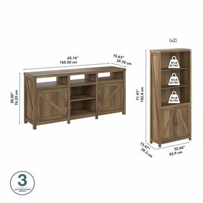 Bush Furniture Knoxville Console TV Stand with 5 Shelf Bookcases with Doors, Screens up to 70", Reclaimed Pine (CGR021RCP)