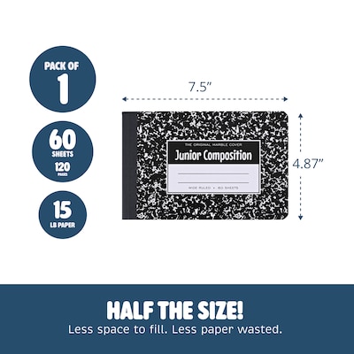 Roaring Spring Paper Products 1-Subject Junior Composition Notebooks, 7.5" x 4.875", Wide Ruled, 60 Sheets, Black (77122)