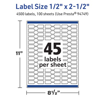 Avery TrueBlock Laser/Inkjet Decorative Edge Multipurpose Labels, 0.5" x 2.5", White, 4500/Box (94749)