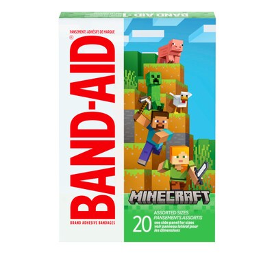 Band-Aid MineCraft Adhesive Bandages, Assorted Sizes, 20 Bandages/Box (1202513)