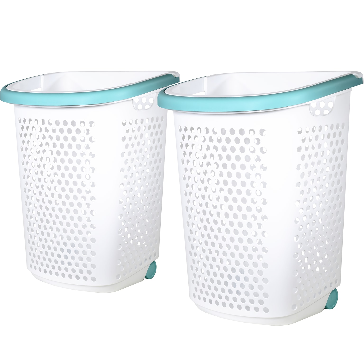 Home Logic 2.0-Bushel Rolling Hamper, Plastic, White, 2/Pack (2110HMLCO000443)