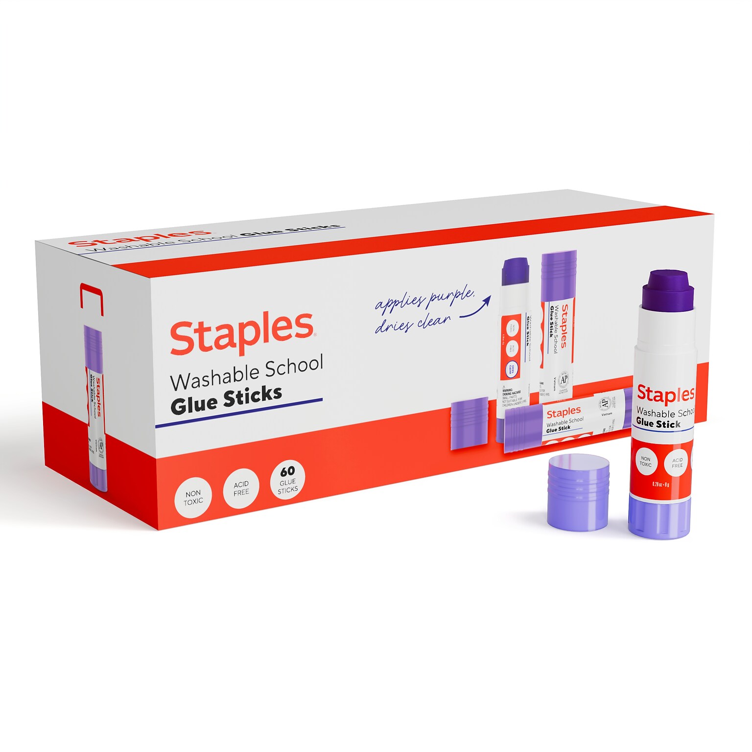 Staples Washable Glue Sticks, 0.28 oz., Purple, 60/Pack (ST63017-CC)