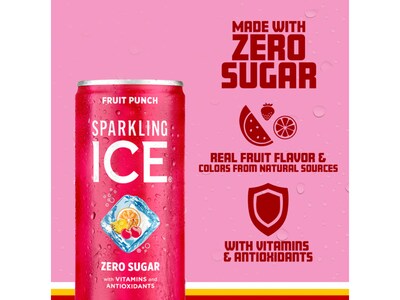 Sparkling Ice Mini Fruit Punch Flavored Sparkling Water, 7.5 fl. oz., 10 Cans/Pack, 3 Packs/Carton (FG00619)