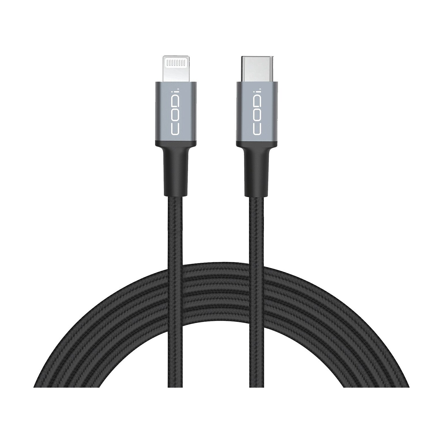 CODi Braided Lightning to USB-C Charging Cable, 6 ft, Black  (A01072)
