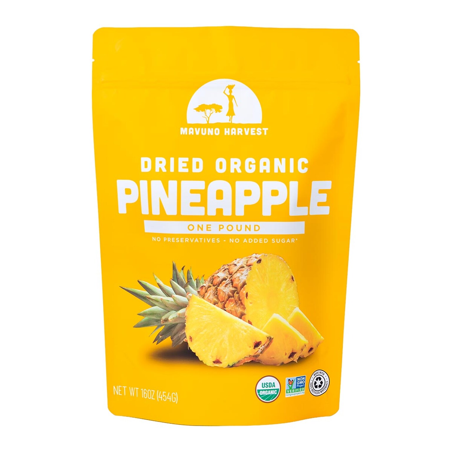 Mavuno Harvest Gluten Free Organic Dried Pineapple Fruit Snacks, 1 lb. Bag (MAHW-PNAPL1LB)