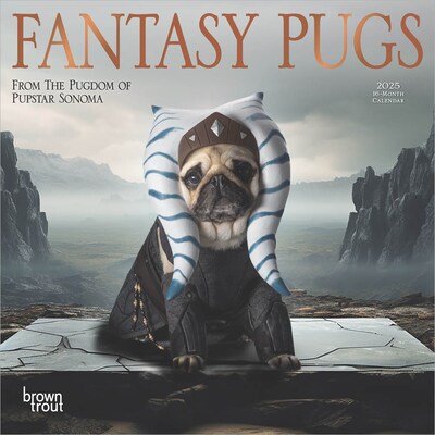 2025 BrownTrout Fantasy Pugs 7 x 7 Monthly  Wall Calendar (9781975479534)