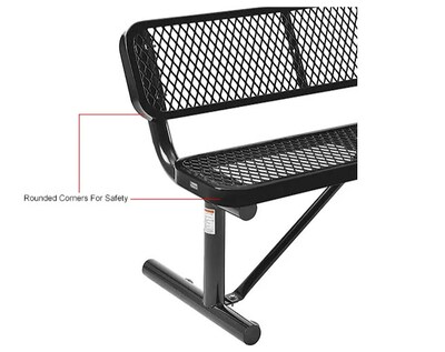 Global Industrial 4' Outdoor Steel Bench w/ Backrest, Expanded Metal, Black (695743BK)