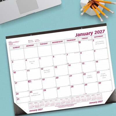 2027 Brownline Classic 22" x 17" Monthly Desk Pad Calendar, White/Burgundy (C1731-27)