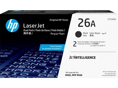 HP 26A Black Standard Yield Toner Cartridge, 2/Pack (CF226AD)