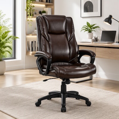 Quill Brand® Kelburne Luxura Faux Leather Computer and Desk Chair, Brown (50870)