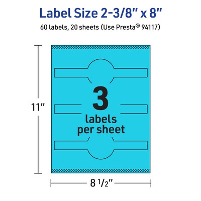 Avery Printable Decorative Edge Multipurpose Labels, 2-3/8" x 8", Bright Blue, 60/Pack (94117)