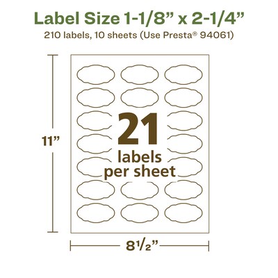 Avery EcoFriendly Laser/Inkjet Decorative Edge Multipurpose Labels, 1-1/8" x 2-1/4", White, 210/Pack (94061)