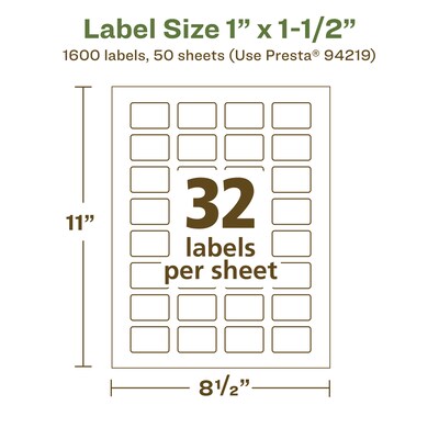 Avery EcoFriendly Laser/Inkjet Rectangle Multipurpose Labels, 1" x 1-1/2", White, 1600/Box (94219)