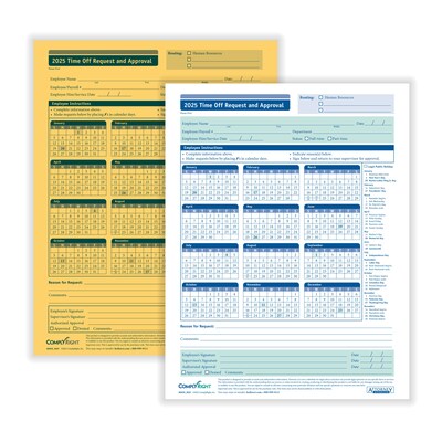 ComplyRight 2025 Time Off Request and Approval Form, 2-Part, 50 Forms/Pack (A0030)