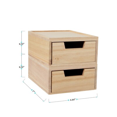 Martha Stewart Weston Paulownia Stackable Office Desktop Organizer with Drawers, Light Natural, 2/Set (LYE22081152NAT)