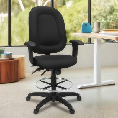 Regency Comfort Series Fabric Drafting Chair with Footrest and Lumbar Support, Black (125-DK-BK)