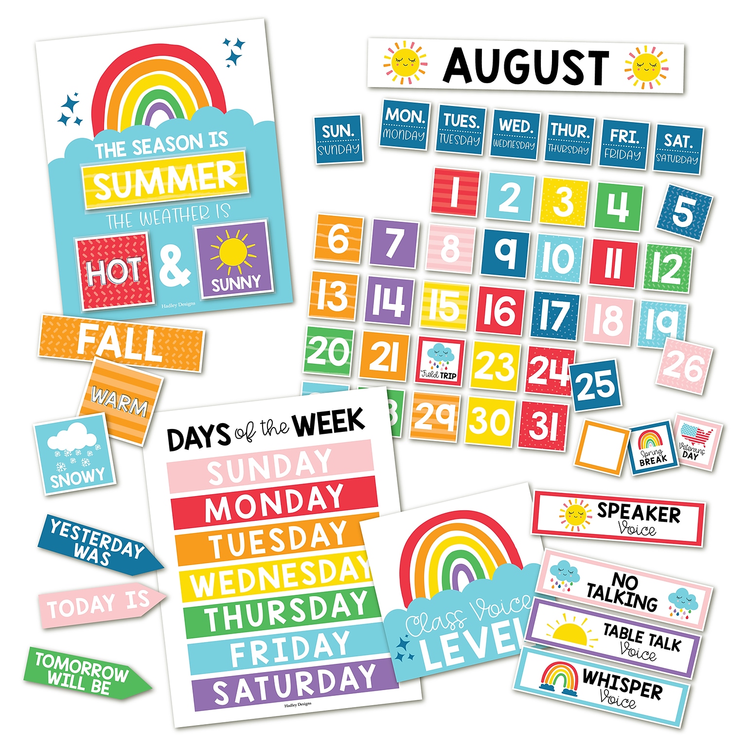 Hadley Designs Rainbow Circle Time Bulletin Board Calendar for Classroom, 100/Set (HDDX004BC7KLB)
