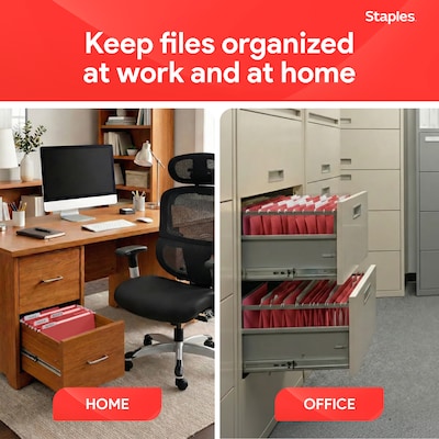 Staples® Hanging File Folders, 1/5-Cut Tab, Letter Size, Red, 25/Box (ST163535-CC)