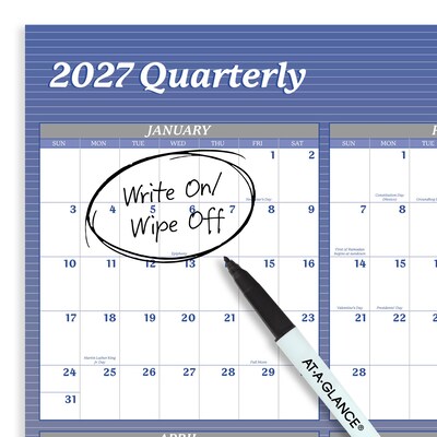 2027 AT-A-GLANCE 48" x 32" Yearly Dry Erase Wall Calendar, Reversible, White/Blue (A1152-27)