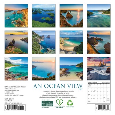 2027 Willow Creek Ocean View 7 x 7 Monthly Wall Calendar (64122)