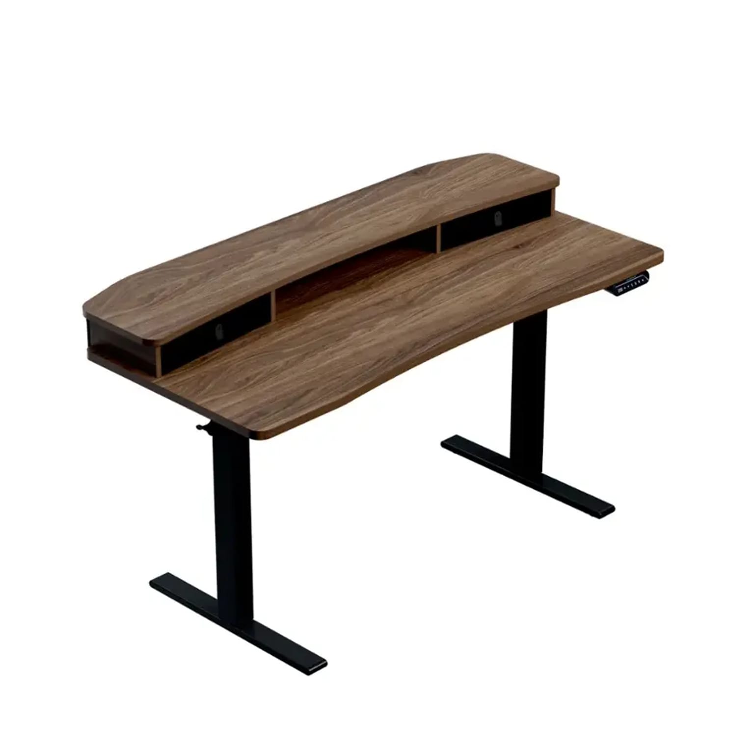 Huanuo 55W Electric Rectangular Adjustable Standing Desk with Riser and Drawers, Walnut (HNESD101WN)