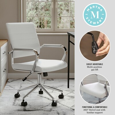 Martha Stewart Piper Faux Leather Swivel Executive Chair, White/Polished Nickel (CH2209212WH)