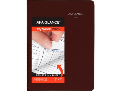 2025 AT-A-GLANCE DayMinder 8 x 11 Weekly Appointment Book, Faux Leather Cover, Burgundy (G520-14-25)