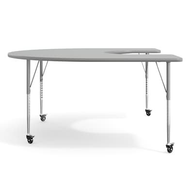 Flash Furniture Wren Horseshoe Activity Table, 66" x 60", Height Adjustable, Gray Top/Silver Frame (XUA6066HRSEGTAC)