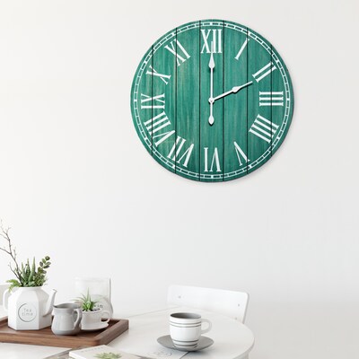 Elegant Designs Wood Plank 23" Large Rustic Coastal Wall Clock, Dark Aqua Wash (HG2003-DAW)