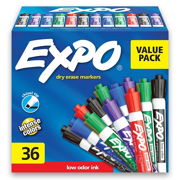 Expo Dry Erase Markers, Chisel Tip, Assorted, 36/Pack (1921061)
