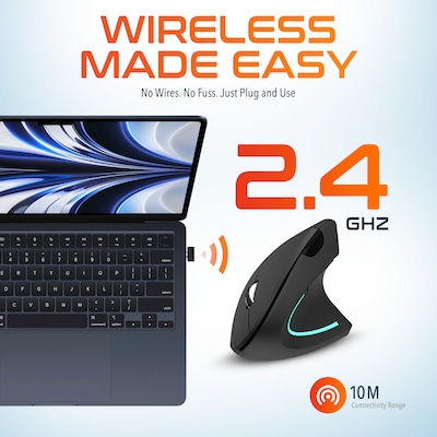 Delton S12/D101 Ergonomic Vertical Wireless Mouse and 15W Wireless Charging Mouse Pad Bundle, Black (DMWS12BD1)