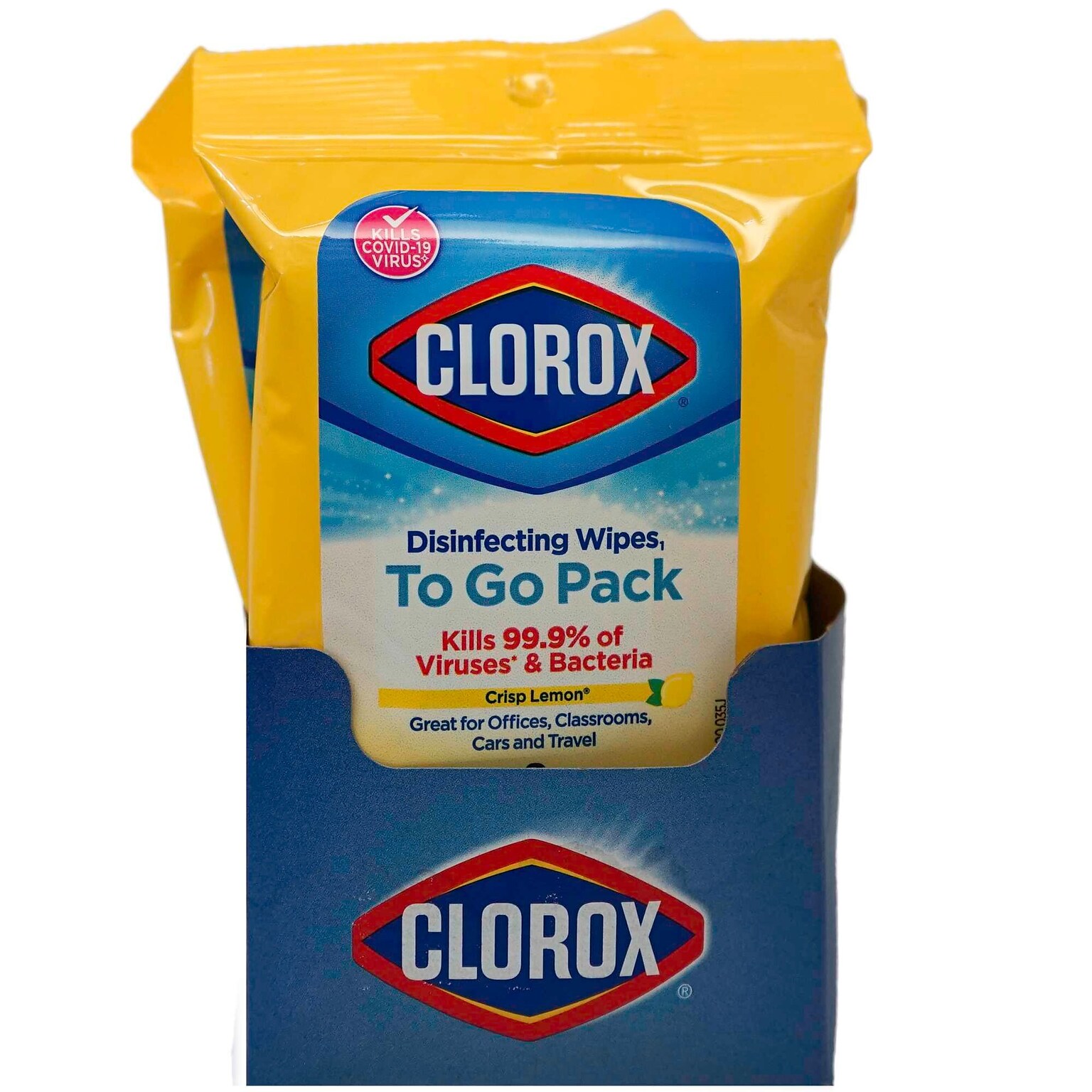 Clorox To Go Crisp Lemon Scent Disinfecting To Go Wipes, 9 Wipes/Pack, 12 Packs/Traypack, 2 Traypacks/Carton