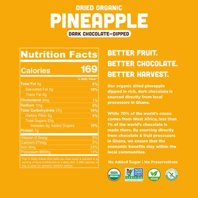 Mavuno Harvest Organic Dried Pineapple Dipped in Dark Chocolate Fruit Snacks, 1 lb. Bag (MAHW-CPNAPL1LB)