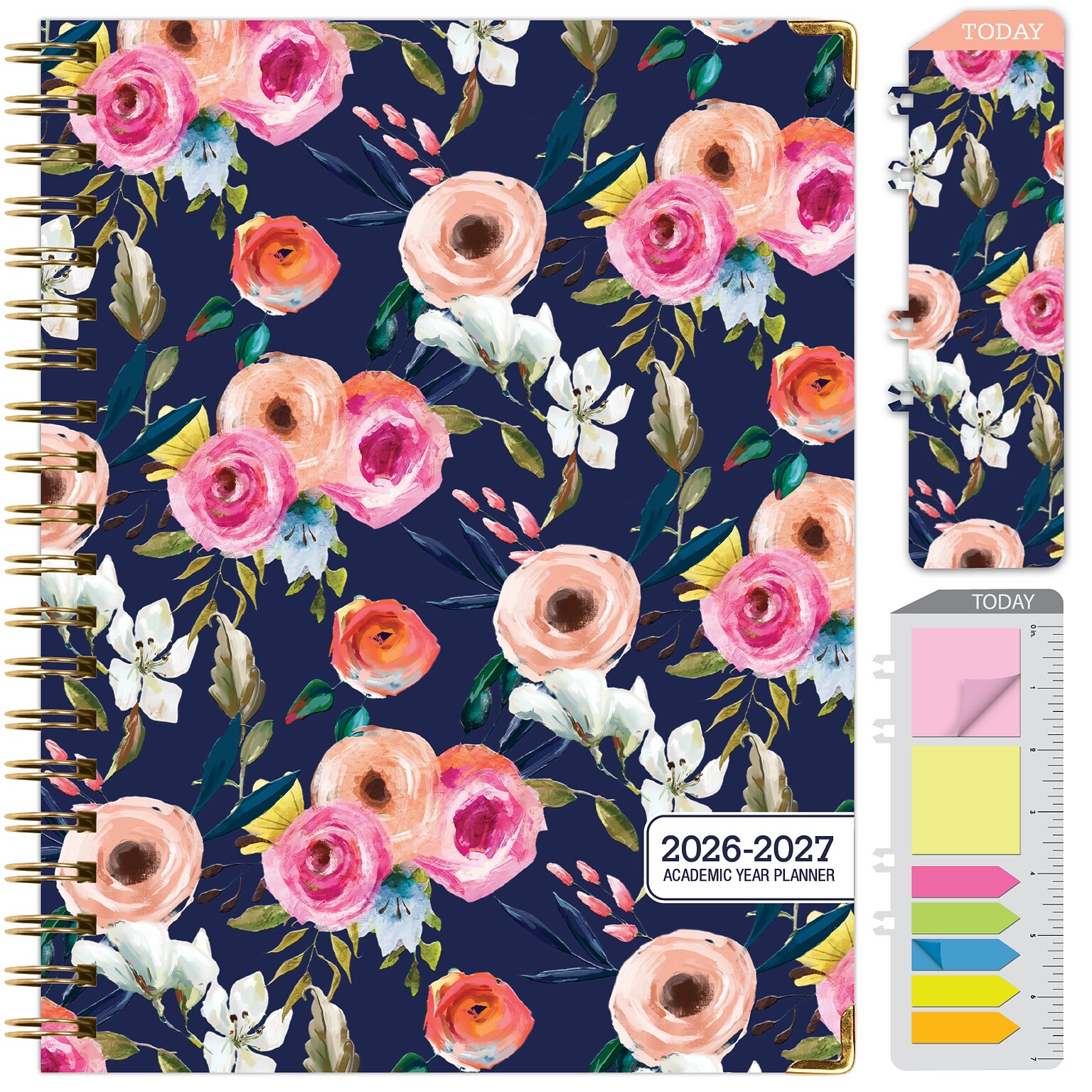 2026-2027 Excello Brands 8.5 x 11 Academic Weekly & Monthly Planner, Paperboard Cover, Navy Floral (FSHN-AY26-8511-84)