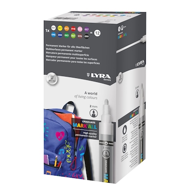 Lyra Graduate Mark All Water-Based Marker, Assorted Colors, 2mm Medium Tip, 12/Pack (LYXL6821120)